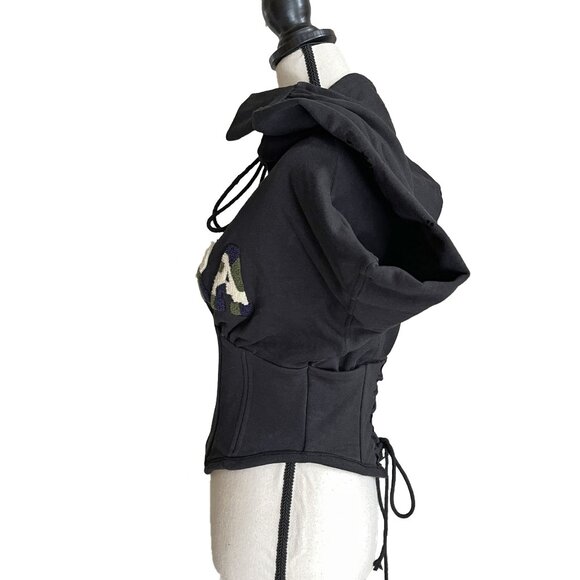 AKIRA Corset Sweatshirt Hoodie Black Tufted Applique Trim Size Small - Picture 9 of 9